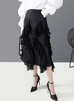 Black High Waisted Asymmetric A Line Skirt