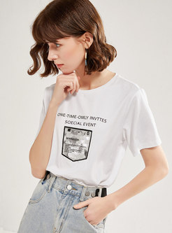 White Letter Print Pullover T-shirt
