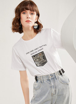 White Letter Print Pullover T-shirt