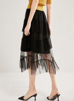 Black Mesh Transparent A Line Skirt