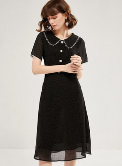Black Short Sleeve Polka Dot Dress