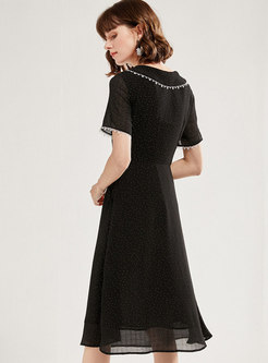 Black Short Sleeve Polka Dot Dress