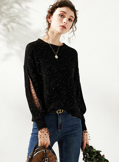 Polka Dot Mesh Patchwork Pullover Sweater