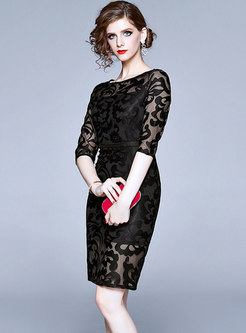 Embroidered Lace Openwork Sheath Dress