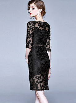 Embroidered Lace Openwork Sheath Dress