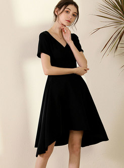 V-neck Asymmetric Little Black Dress