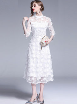 Stand Collar Stereoscopic Flower Bridesmaid Dress