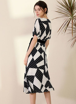 Geometric Print Wrap Midi Dress