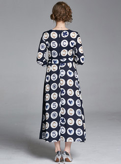 Print Patchwork Wrap Pleated Maxi Dress