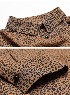 Leopard Lapel Asymmetric Buttoned Blouse