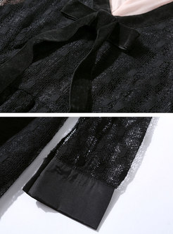 Lace Patchwork Openwork Bowknot Midi Dress