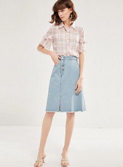 Denim Slit Rough Selvedge A-line Skirt
