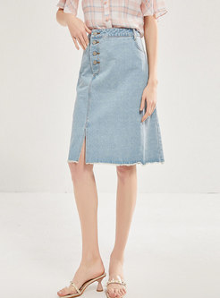 Denim Slit Rough Selvedge A-line Skirt