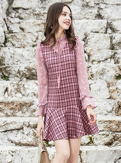 Plaid Patchwork Ruffle Tied Skater Dress