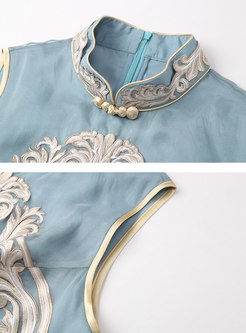Sleeveless Embroidered Slit Bodycon Dress