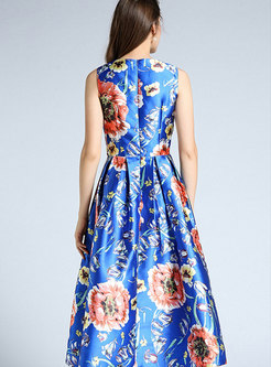 Print Sleeveless Empire Waist Midi Dress