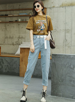 Solid Color Cropped Straight Pants
