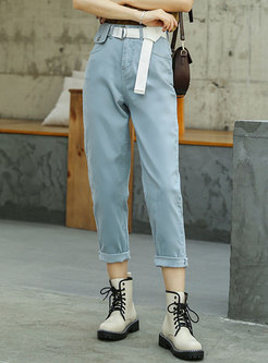 Solid Color Cropped Straight Pants