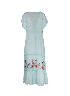 Bohemia Embroidered Drawcord Maxi Dress