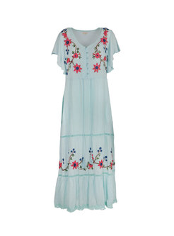 Bohemia Embroidered Drawcord Maxi Dress