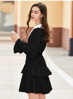 Color Block Flare Sleeve Layered Dress