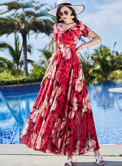 Chiffon Print V-neck Beach Maxi Dress