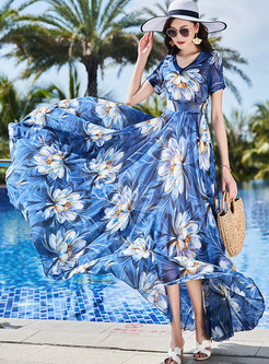 Chiffon Print V-neck Beach Maxi Dress