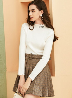 Letter Print Ruffle Collar Knit Top