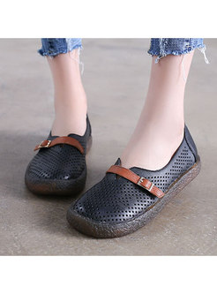 Genuine Leather Openwork Flat Shoes