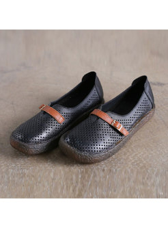 Genuine Leather Openwork Flat Shoes