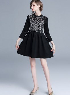 Lace Patchwork Embroidered Shift Mini Dress