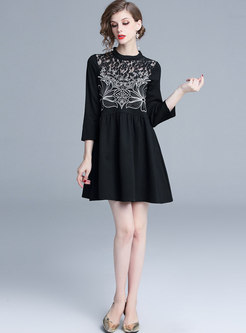 Lace Patchwork Embroidered Shift Mini Dress