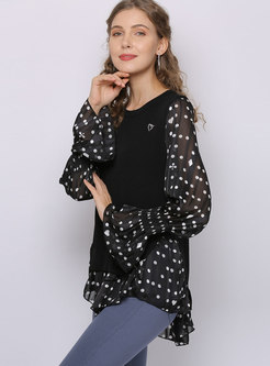 Flare Sleeve Dot Patchwork Sweater