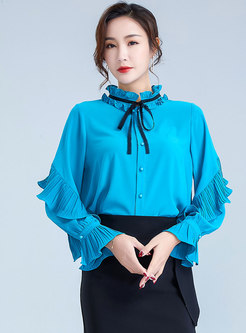 Puff Sleeve Bowknot Ruched Blouse