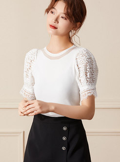 Lace Patchwork Openwork Slim Knit Top