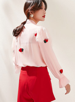 Tie-collar Patchwork Embroidered Blouse