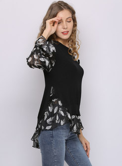 Print Flare Sleeve Patchwork Sweater