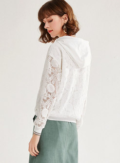 Letter Embroidered Lace Openwork Hoodie