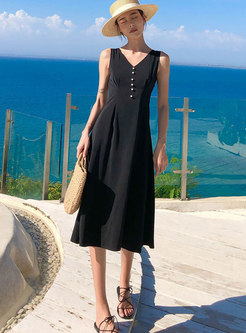 Brief V-neck Sleeveless Beach Dress