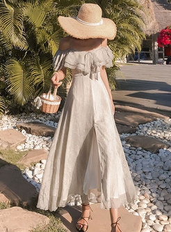 Boho Off-the-shoulder Ruffle Beach Maxi Dress