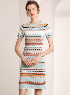 Color Block Openwork Knitted Mini Dress