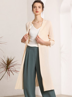Open Front Slit Ribbed Cardigan