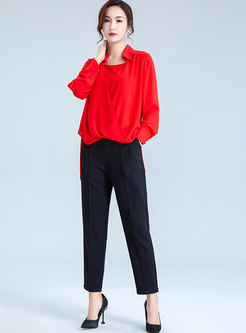Lapel Ruched Asymmetric Pullover Blouse