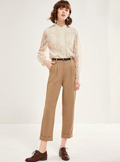 Lace Stand Collar Openwork Blouse