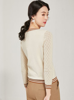 Color Block V-neck Openwork Sweater