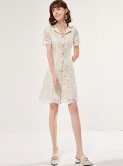 Lace Wide Lapel A-line Dress