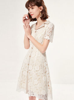 Lace Wide Lapel A-line Dress