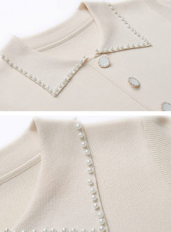 Polo Collar Beaded Wrap Sweater Dress
