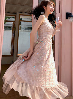 Mesh Patchwork Sequin Bridesmaid Dress