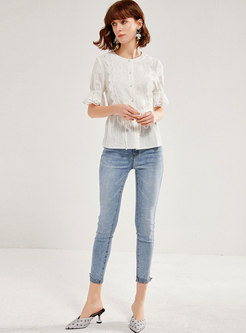 Flare Sleeve Patchwork Drawcord Blouse